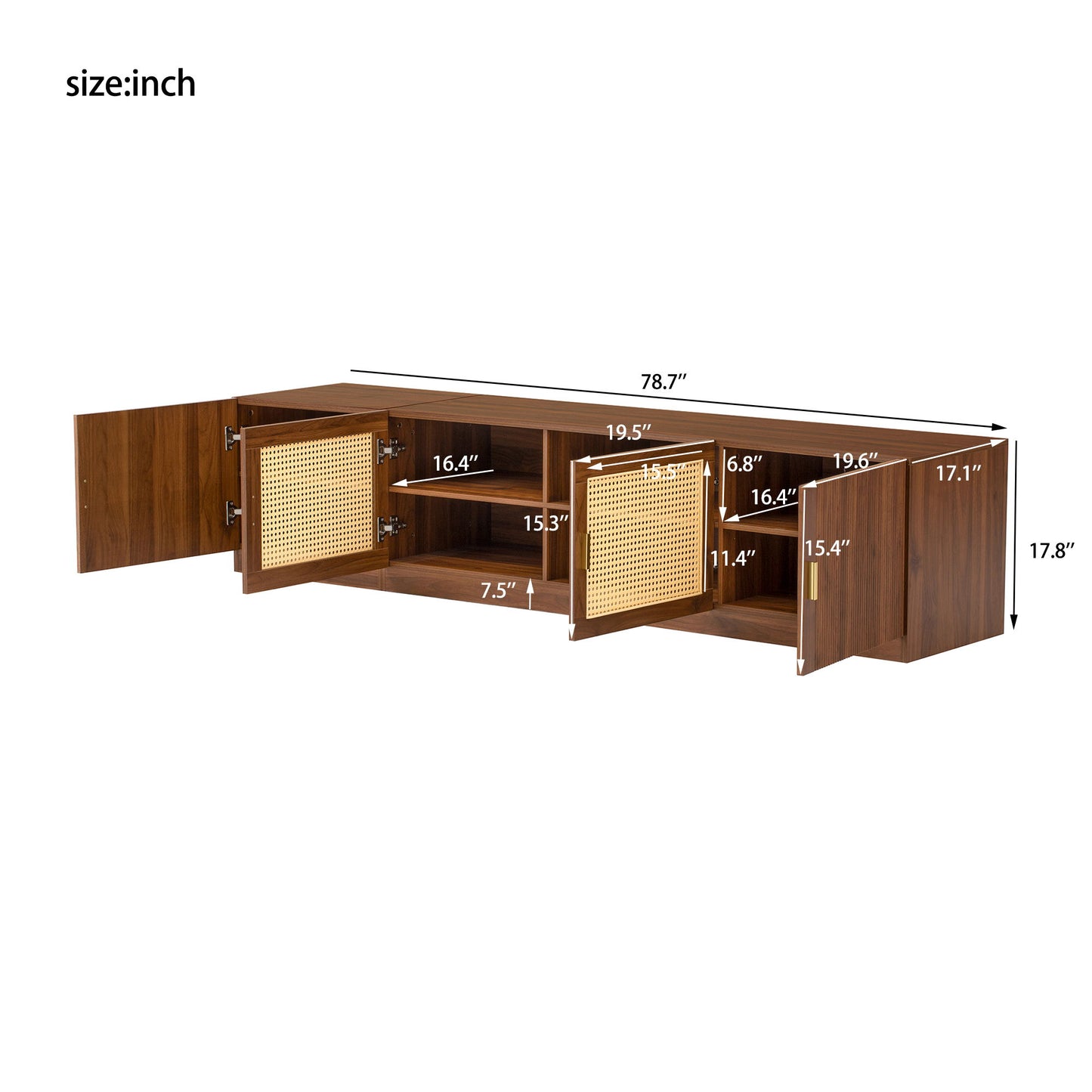 TV Stand, Media Console With Adjustable Shelves - Walnut
