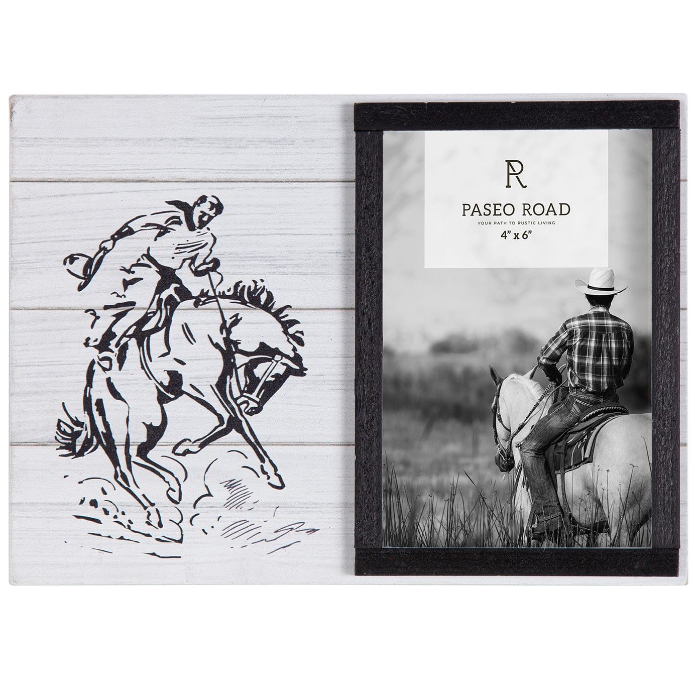 Ranch Life - 4" x 6" Picture Frame Bronc Rider, 4 Per Carton - Black / White