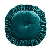 Stella - Faux Silk Velvet Ruffled Round Pillow - Teal