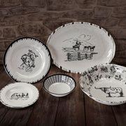 Ranch Life - Melamine Dinnerware Set (Set of 14), 2 Per Carton - White / Black