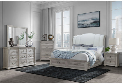 Rowan - 5 Piece King Bedroom Set With Storage - Natural / White