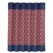 Bandera - Floral Detailed Shower Curtain - Blue / Red