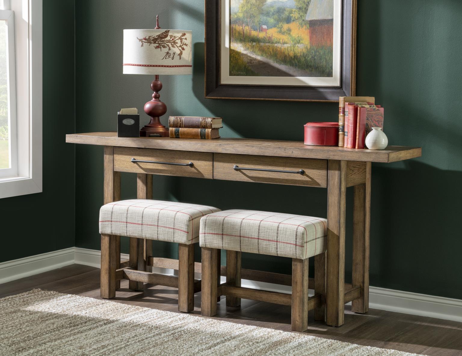Vintage Market - Upholstered Stool - Barnwood Oak
