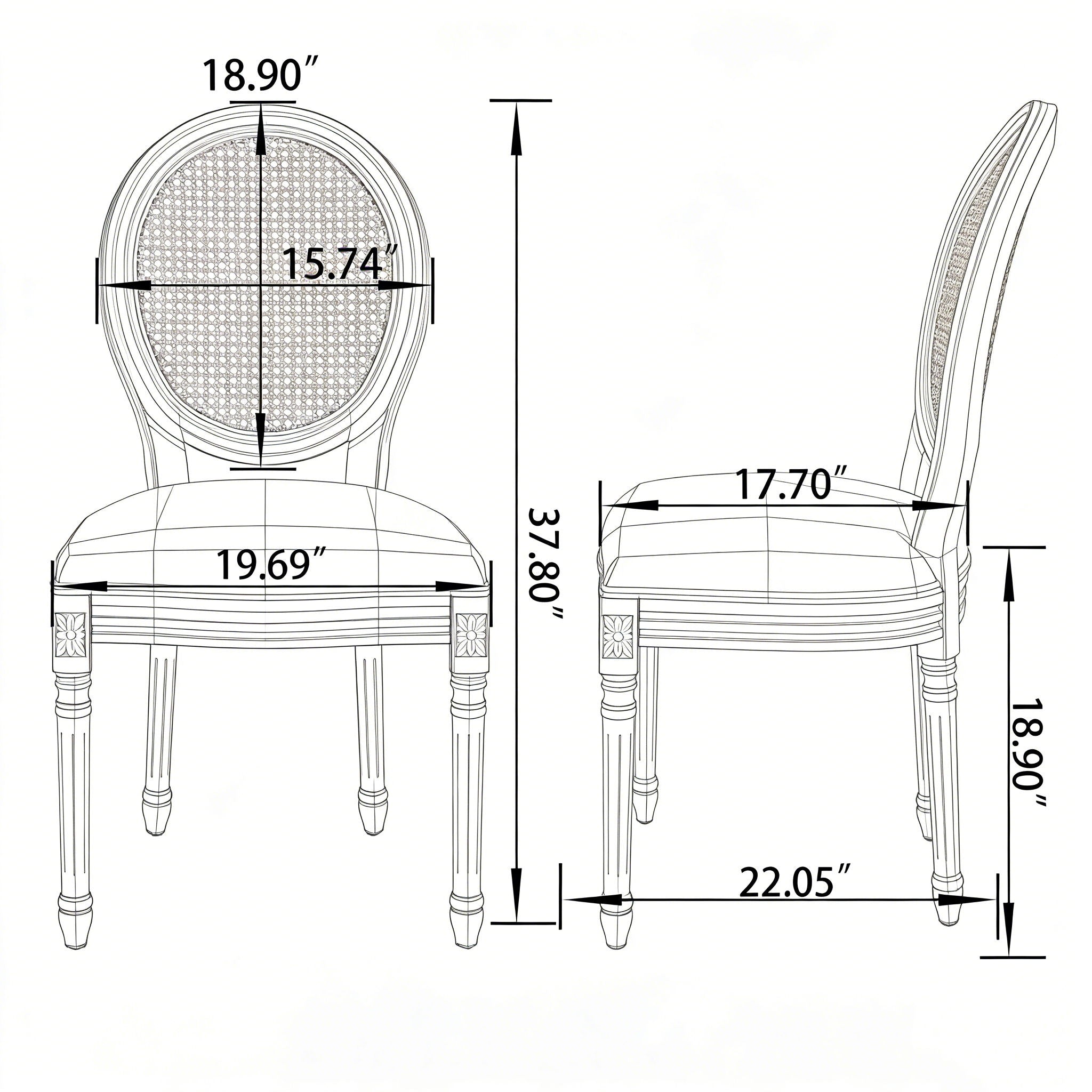 French Country Dining Chairs & Round Back (Set of 2)