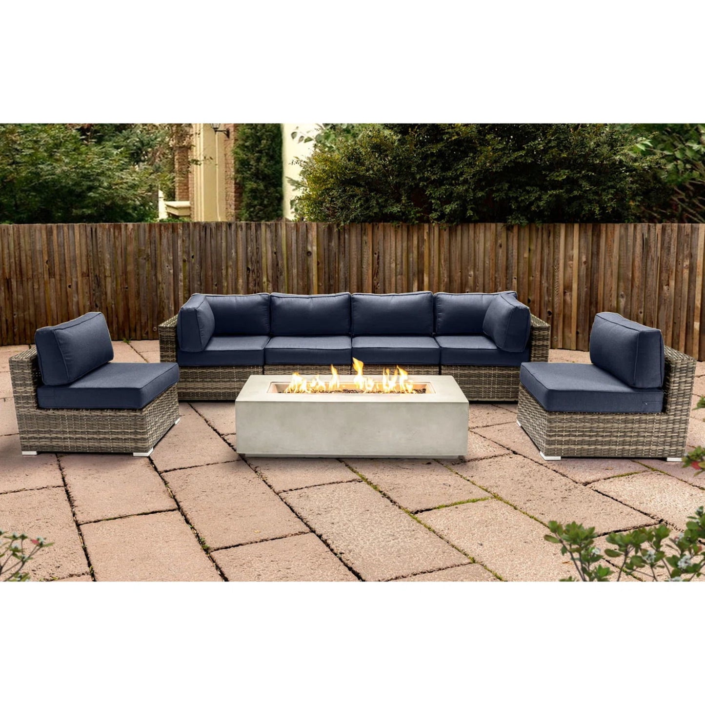 Outdoor Seating Group With Firepit And Cushions - Gray