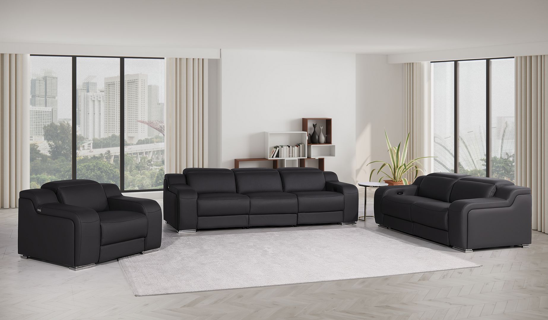 1116 - 6-Piece Modular Power Reclining Sofa, Loveseat & Chair Set In With 6 Power Recliners & Power Headrests