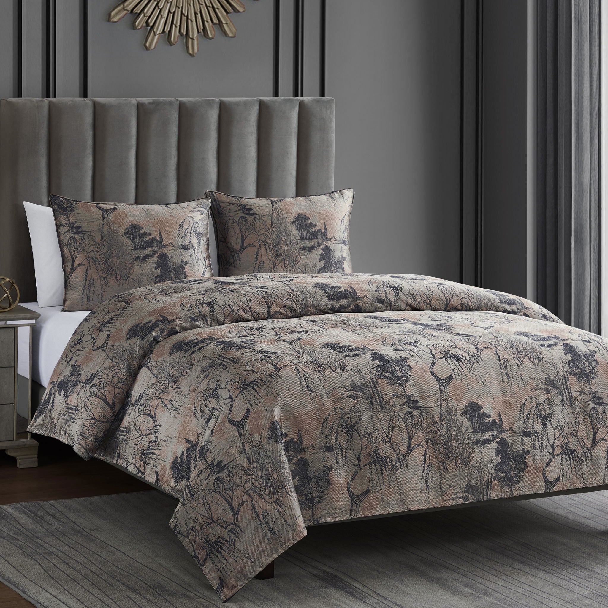 Pastoral Jacquard - Queen Duvet Cover Set (Set of 3) - Rose Gold