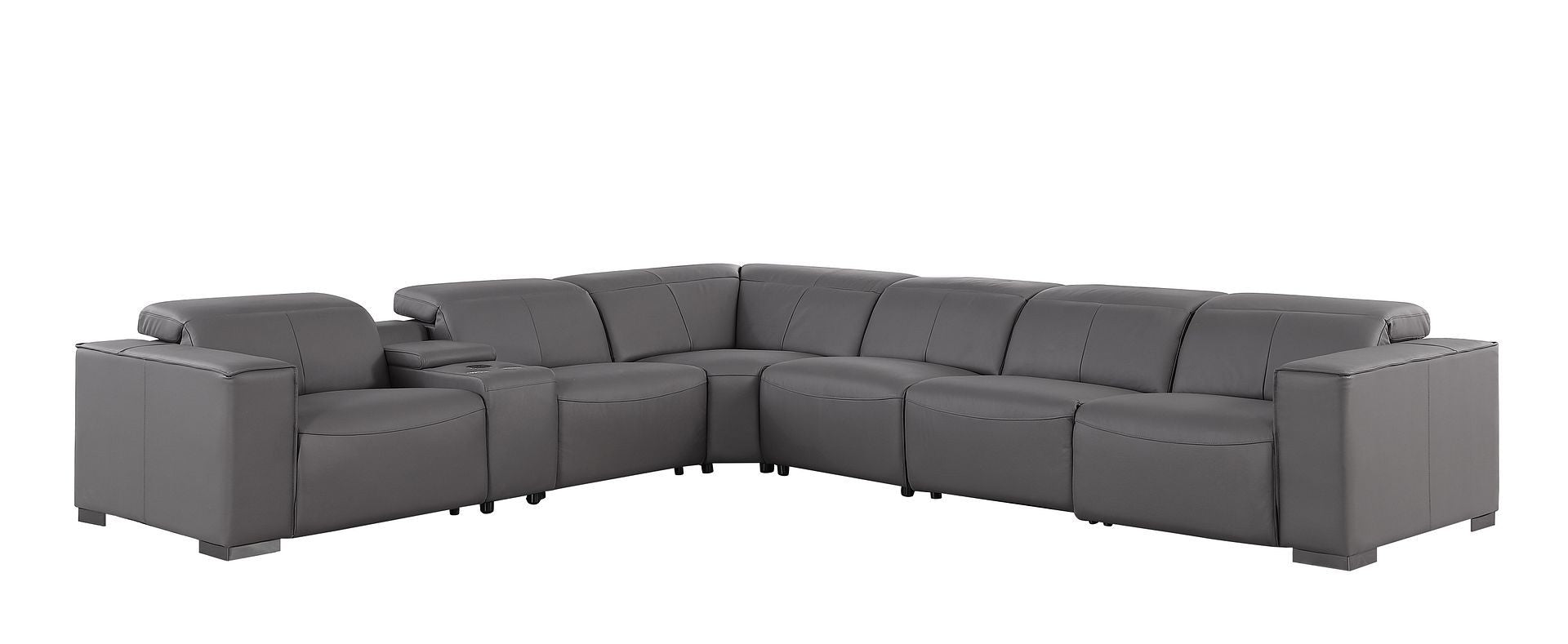 1208 - 7 Piece L-Shaped Leather Reclining Sectional With 4 Power Recliners