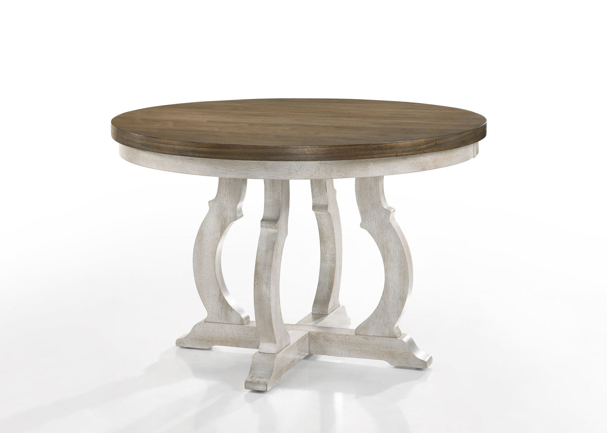 Havanna - Wide Vintage Round Dining Table With Off White Colored Base - Walnut