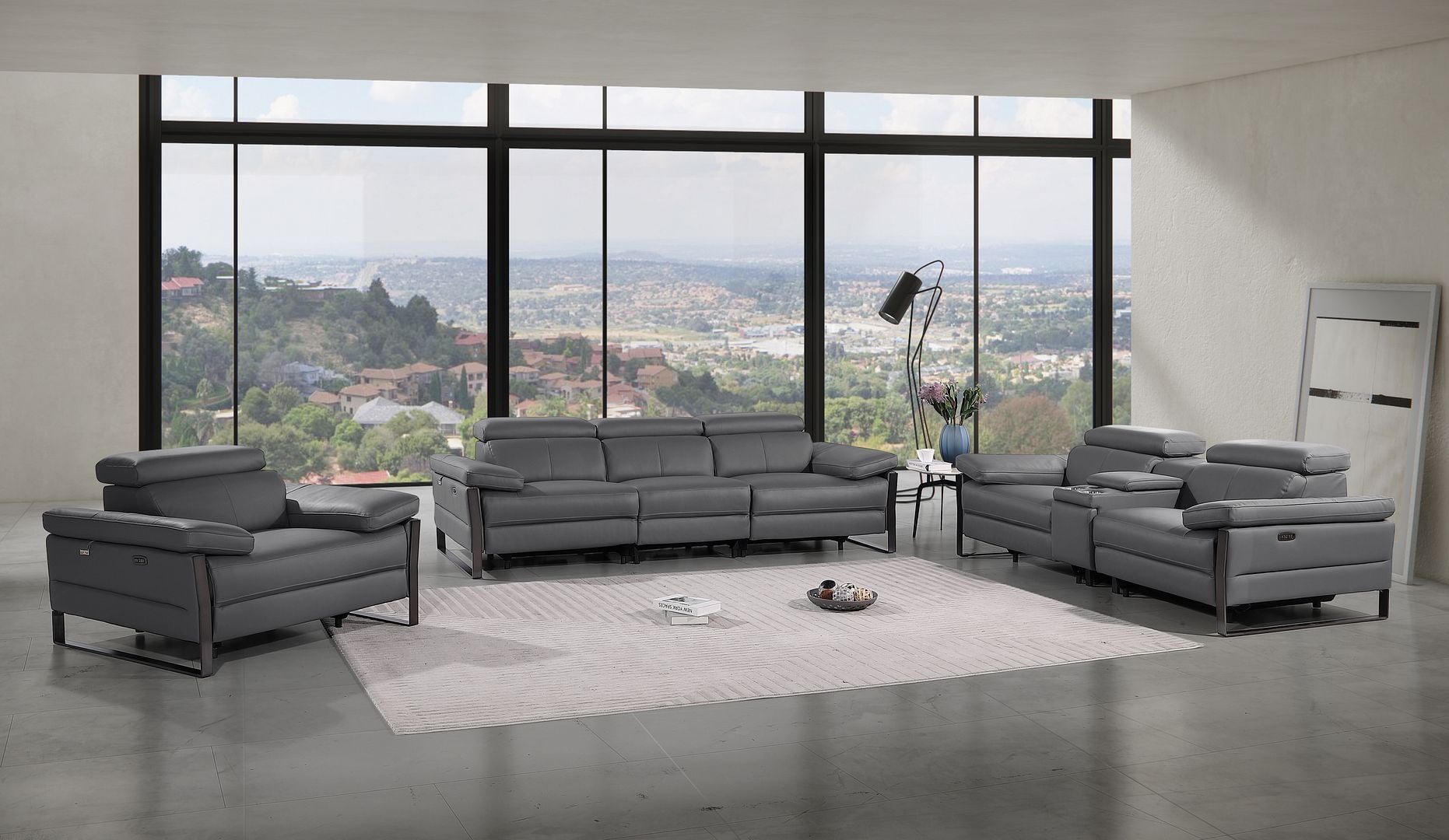 1246 - Modular Power Triple Reclining Sofa, Console Loveseat, And Chair Set With Power Headrests