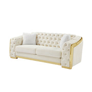 2 Seater Sofa With Button Tufted Diamond Grid & 2 Pillows For Living Room
