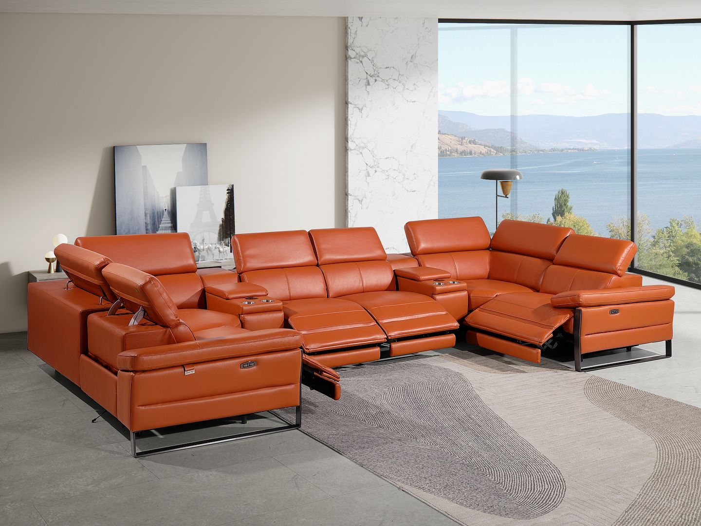 1246 - 8-Piece U-Shaped Modular Power Reclining Sectional With 4 Power Recliners And Power Headrest