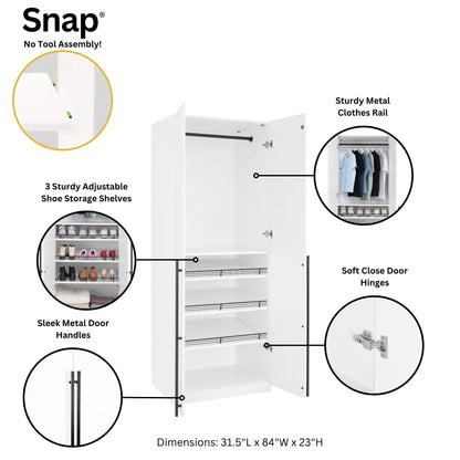 Lee - Free Standing Wardrobe Closet With Adjustable Shoe Shelves