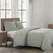 Hera - King Washed Linen Flange Duvet Cover Set (Set of 3) - Sage