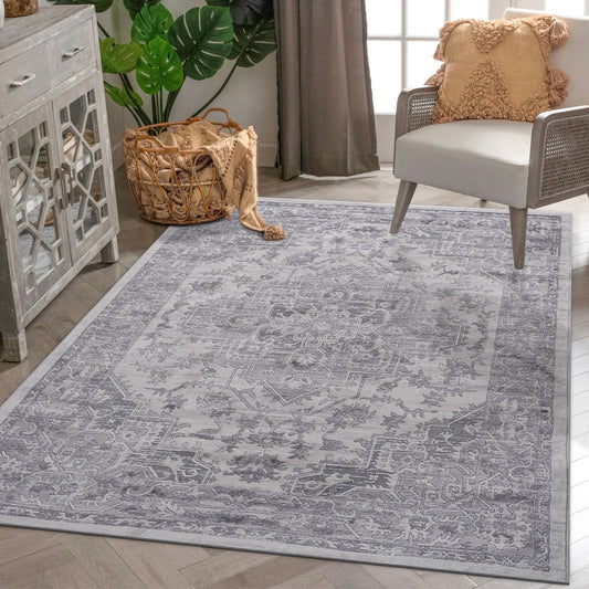 Marfi - 6' X 9' Oriental Area Rug - Silver