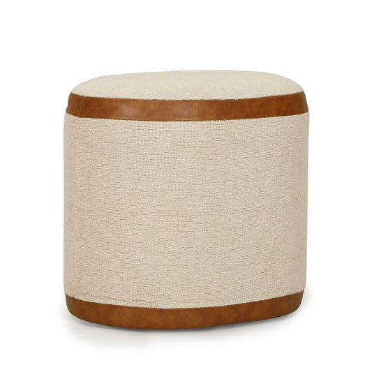 Huche - Cotton Jute and Vegan Leather Oval Ottoman - Natural
