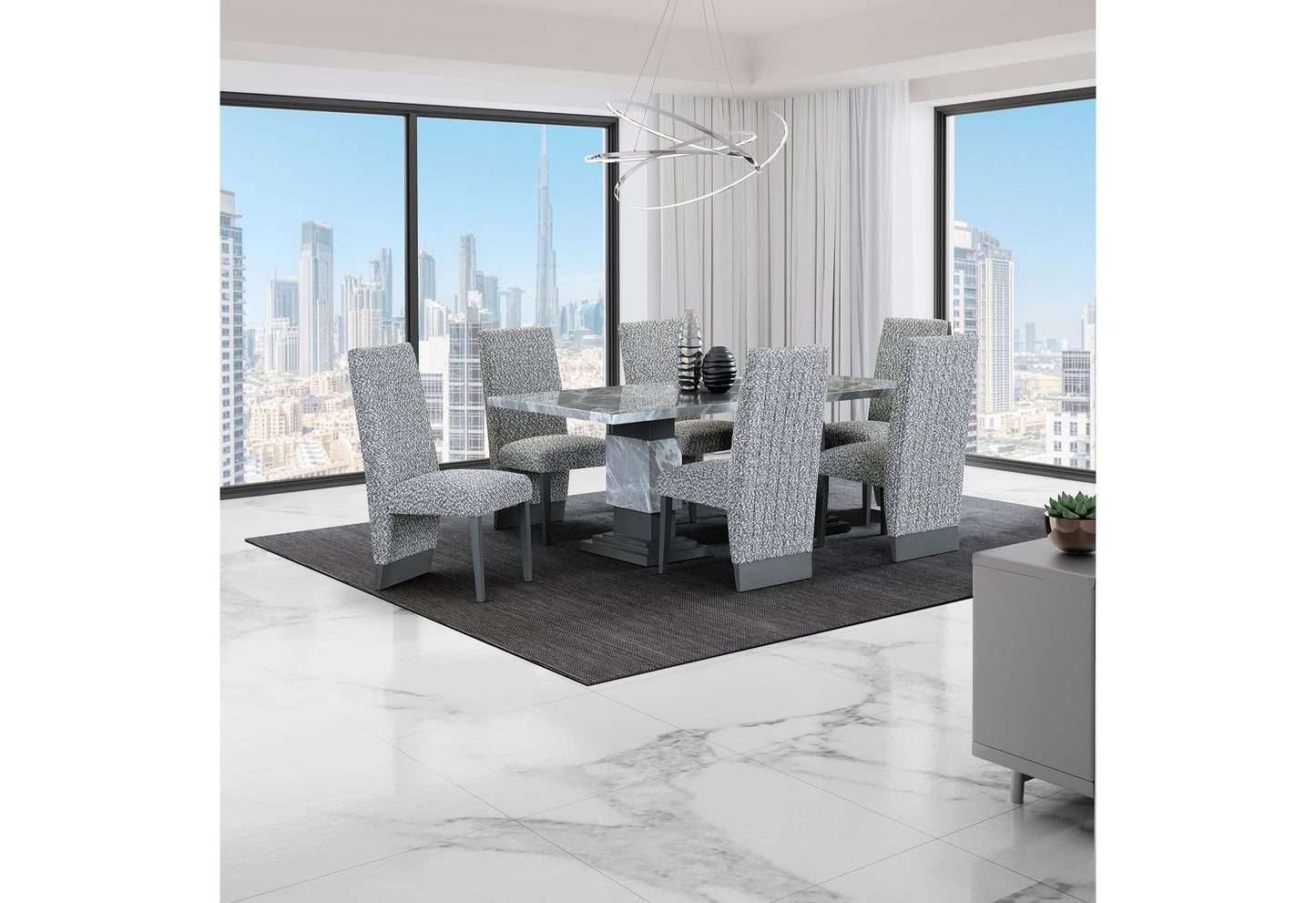 D1212 - 9 Piece Dining Room Set (Dining Table And 8 Dining Chairs) - Grey / White