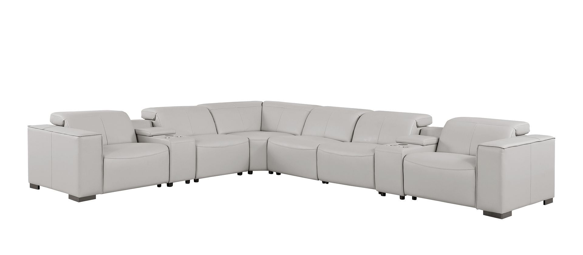 1208 - 8 Piece L Shaped Leather Sectional With 3 Power Recliners & Power Headrests
