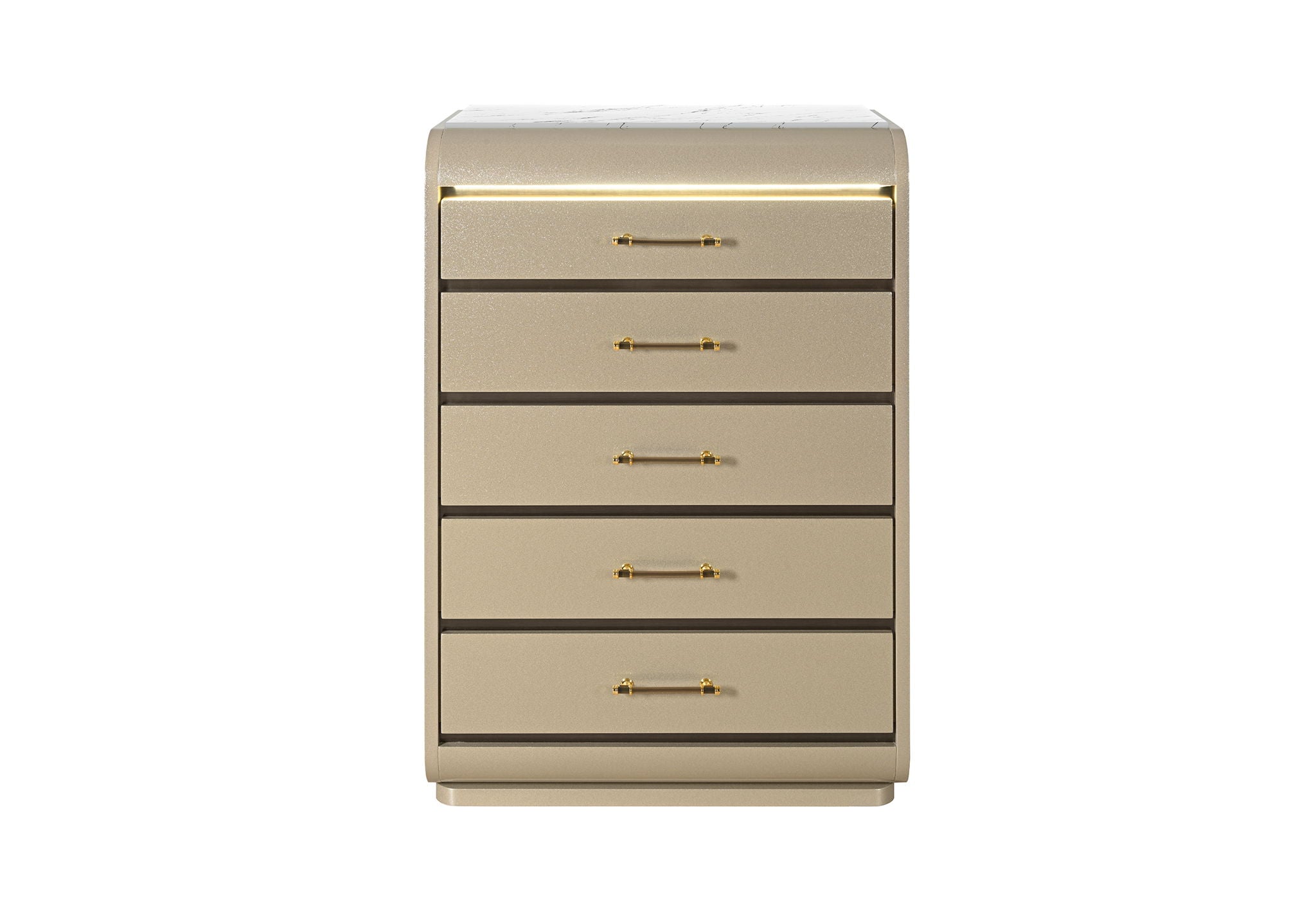 Genesis - 5 Piece Queen Bedroom Set (Bed, Dresser & Mirror, Nightstand, Chest) - Gold