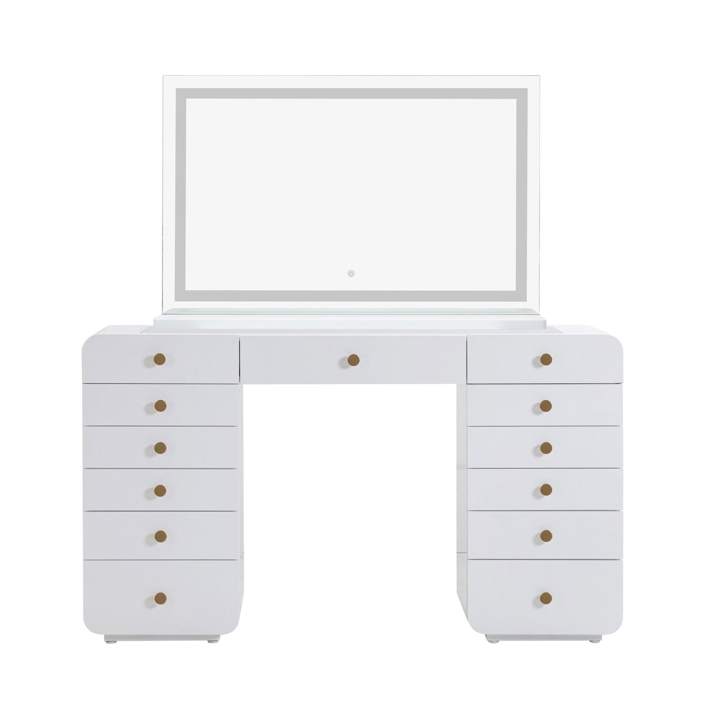 Hollywood - Desk with Jumbo LED Panel Vanity Mirror - White