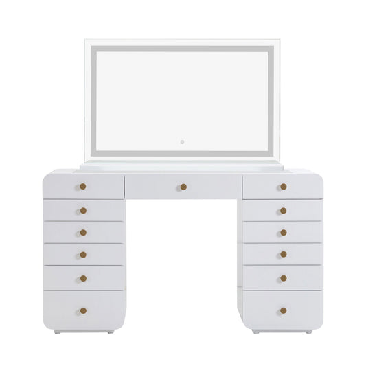 Hollywood - Desk with Jumbo LED Panel Vanity Mirror - White