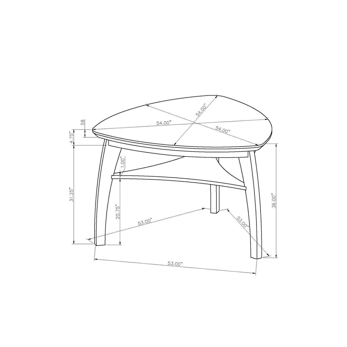 Jasmine - Bar Table With Arched Legs And Marble Top, Triangular Shape - Gray