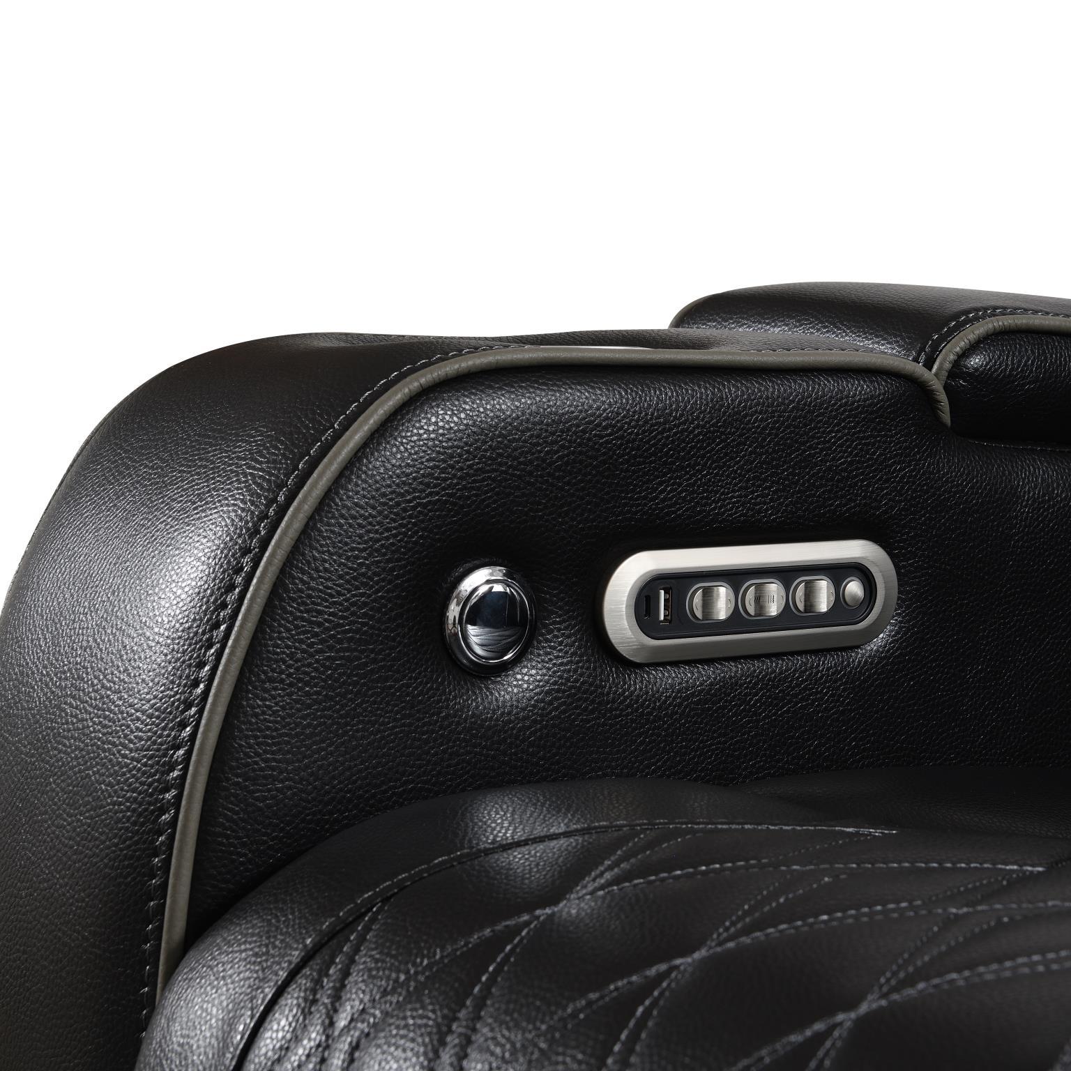 U10 - 3 Piece Power LED Sectional, Power Headrest, Heat, Massage Wireless Charger, And USB - Black