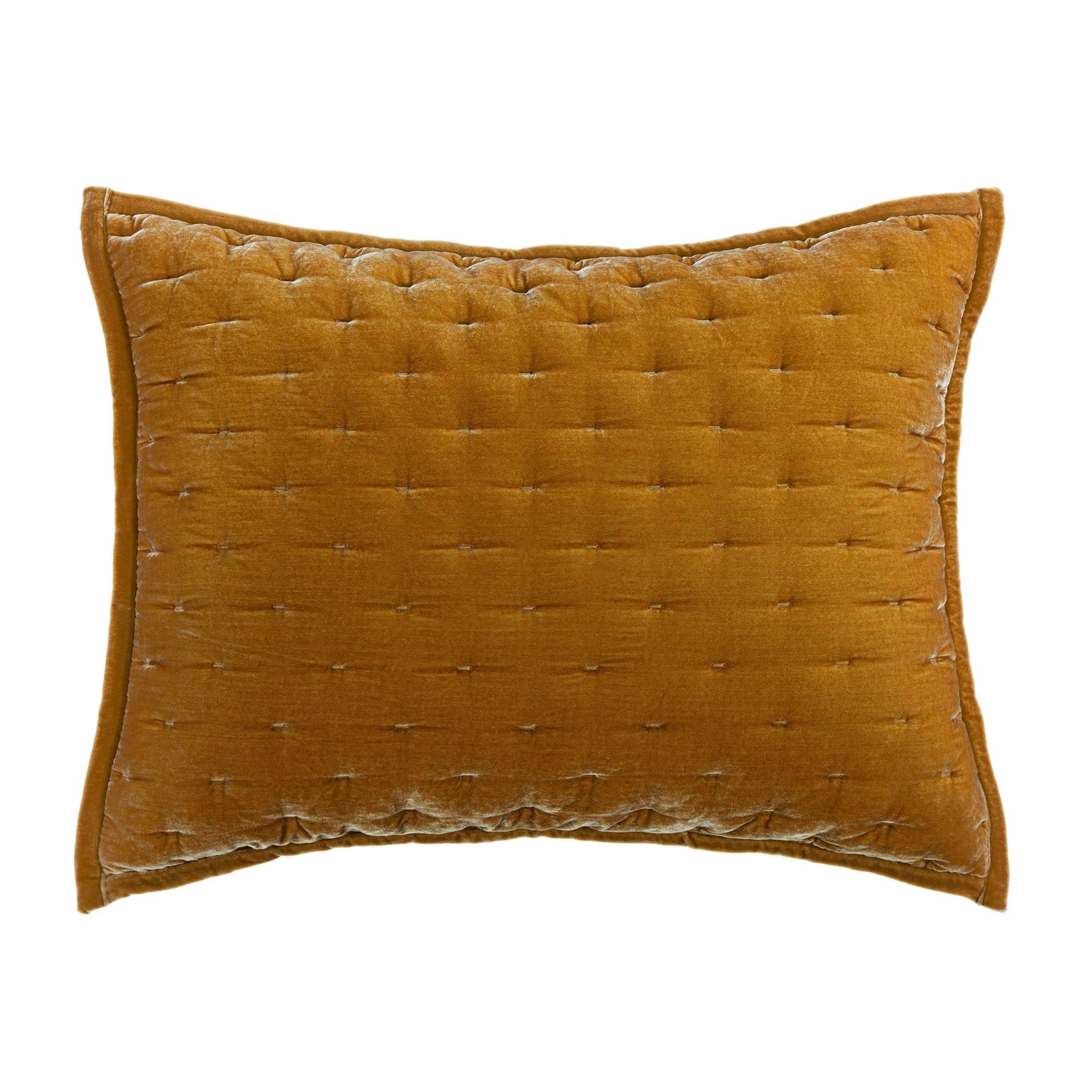 Stella - Faux Silk Velvet Pintuck Euro Pillow Sham - Saffron
