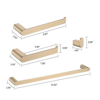 4 Pieces Bathroom Hardware Set Single Towel Bar, Towel Holder, Toilet Paper Holder, Stainless Steel - Brushed Gold