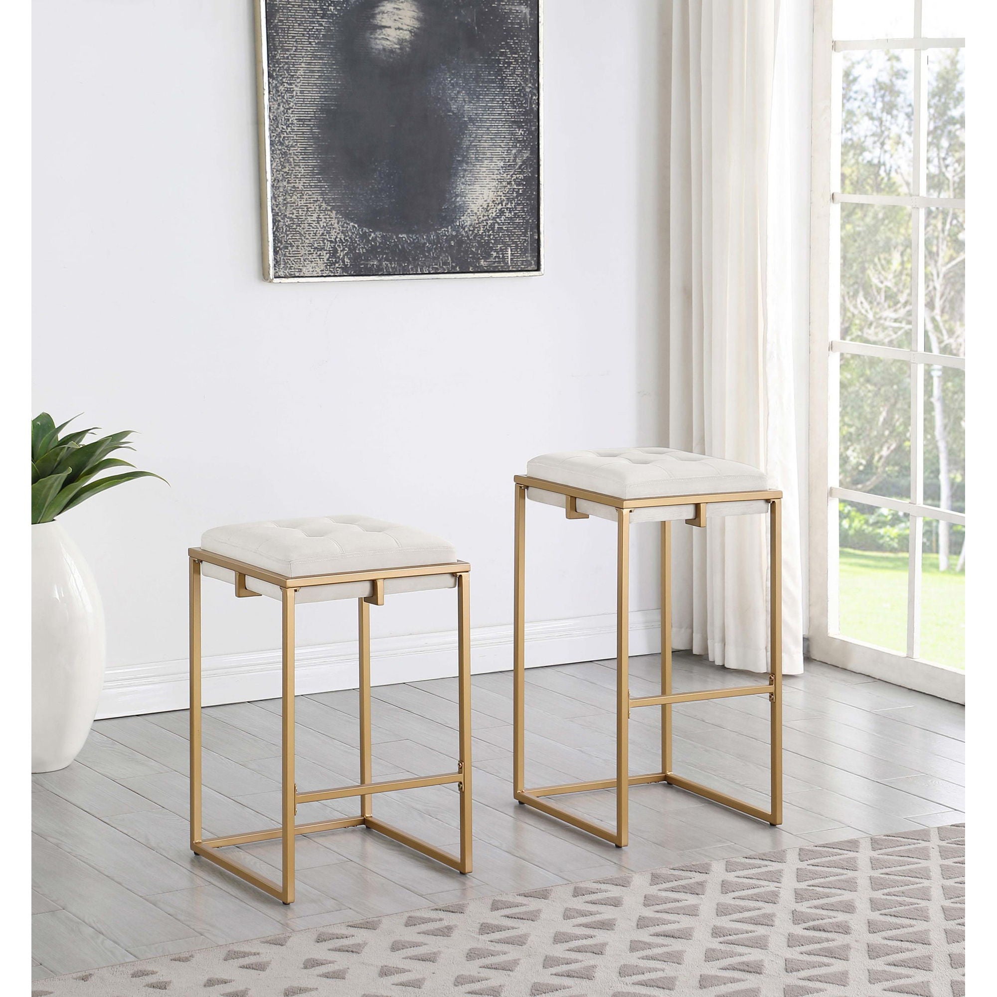 Soccoro - Square Tufted Cushion Stools (Set of 2) - Beige