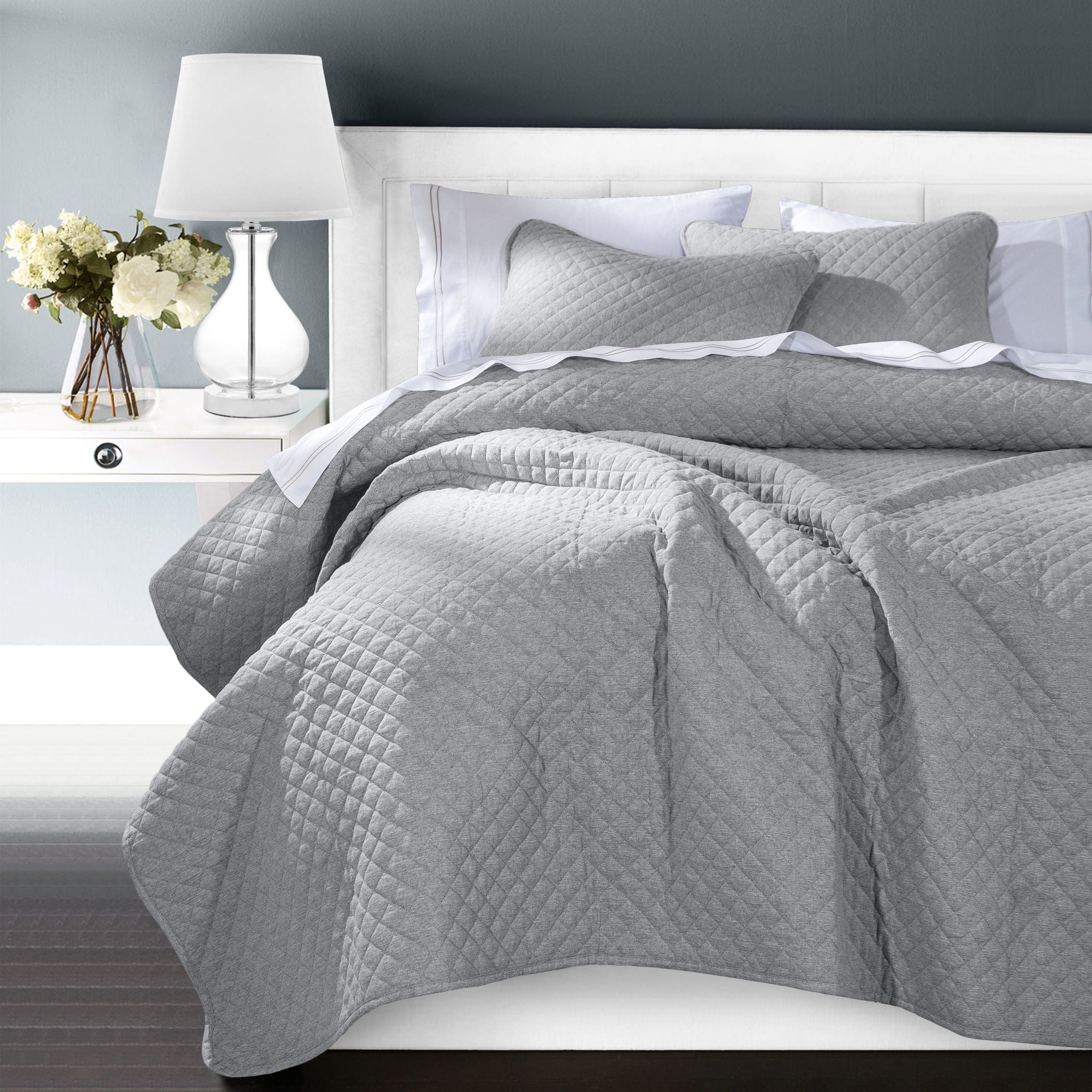 Anna - Full/Queen Diamond Quilted Coverlet Set (Set of 3) - Gray