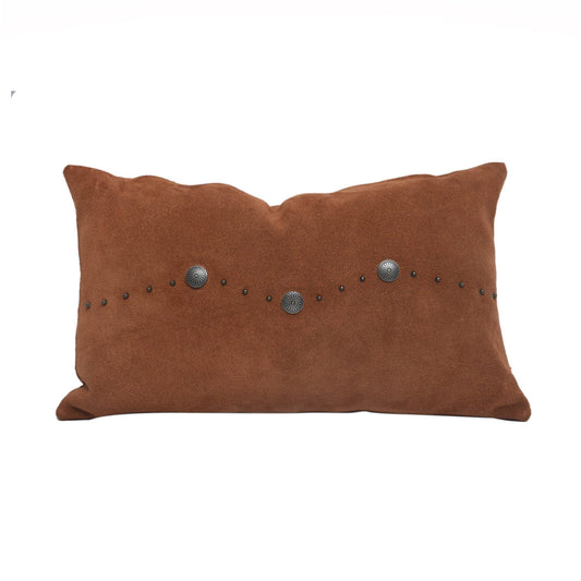 Western Suede Pillow - Western Suede Antique Silver Concho & Studded Lumbar Pillow - Tobacco