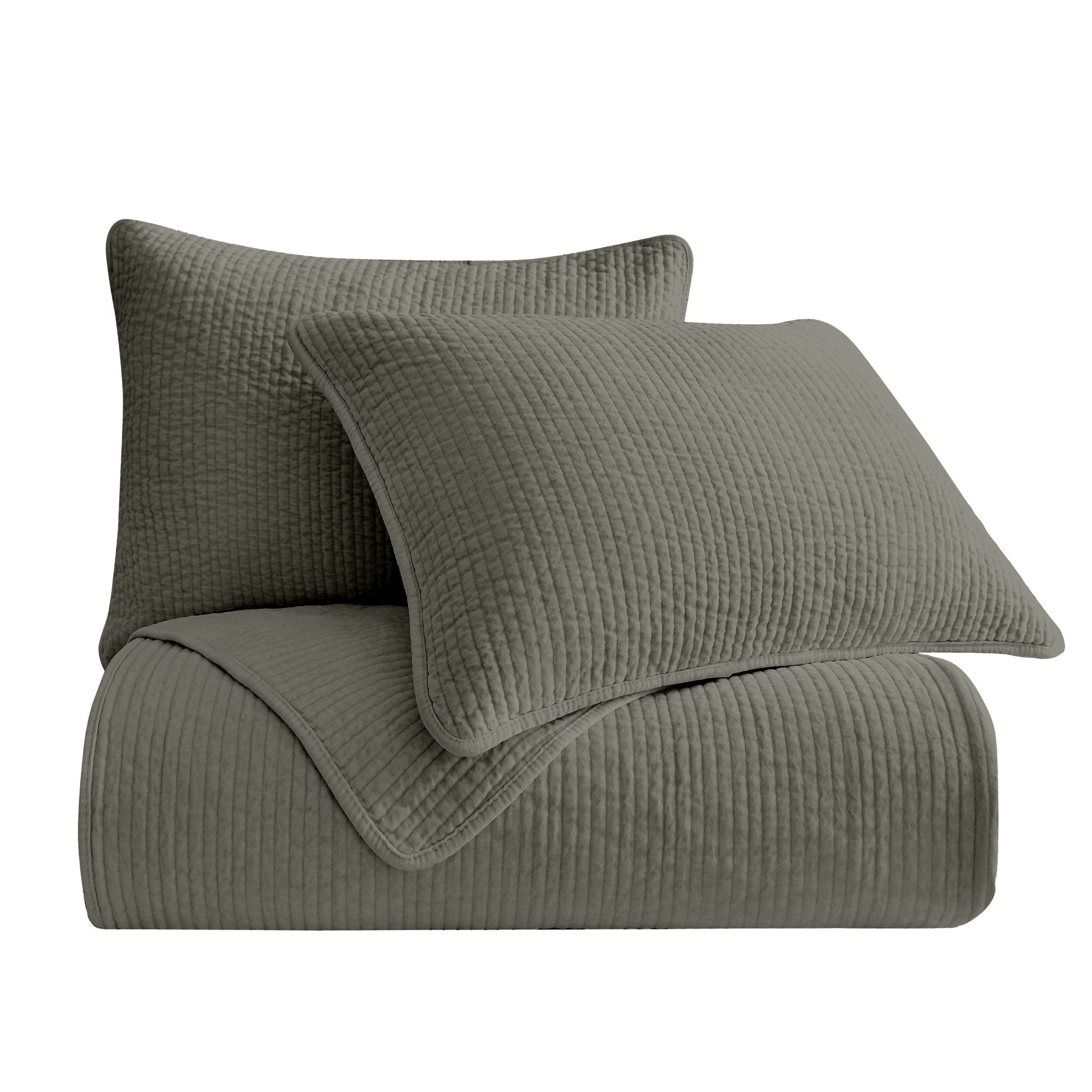 Stonewashed Cotton Velvet - Full/Queen Quilt Set (Set of 3) - Gray