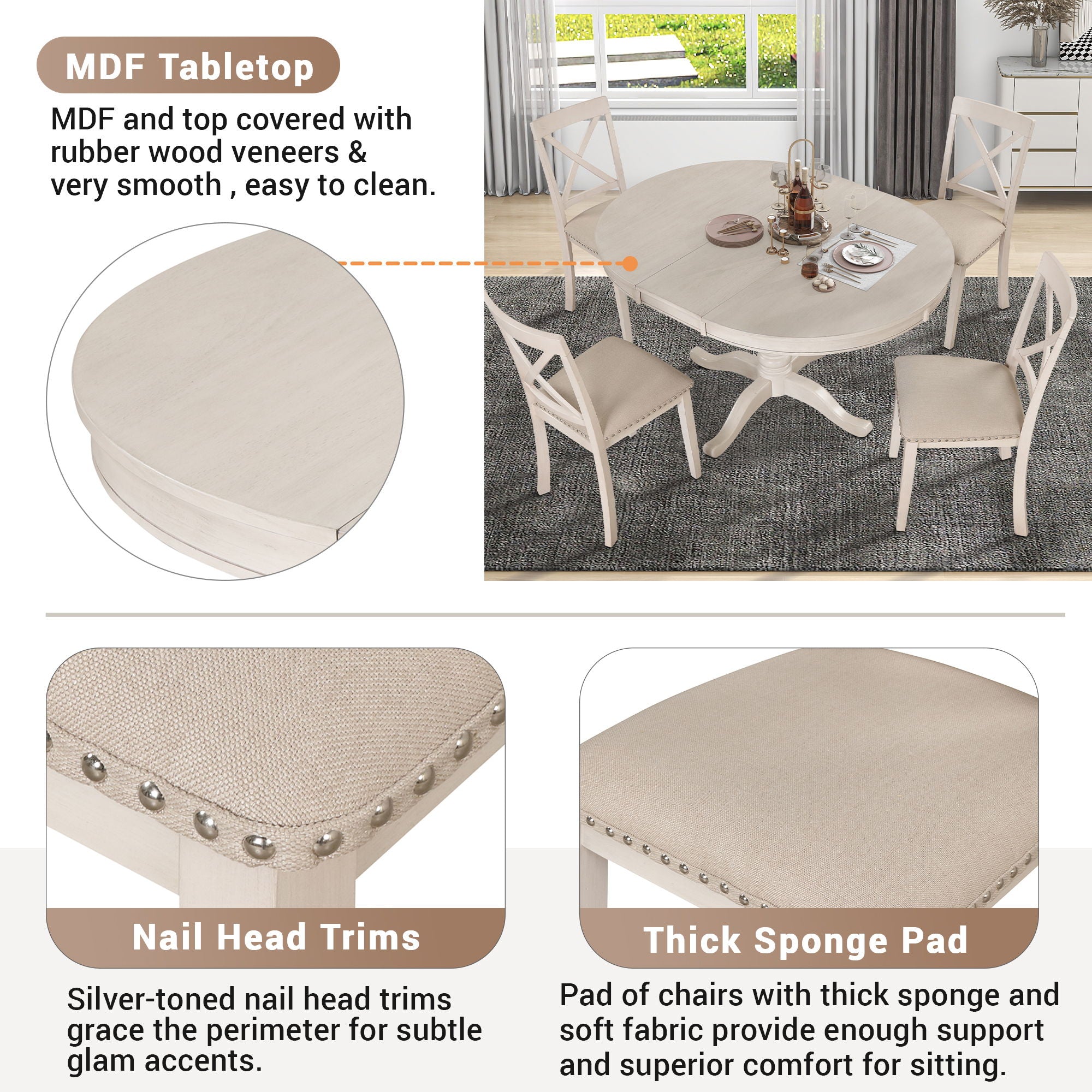 5 Piece Dining Room Set, Table And Chairs Set For 4 Persons