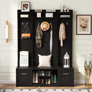 5 In 1 Entryway Bench With Coat Rack, 7 Sturdy Hooks, 2 Spacious Drawers And Adjustable Shelves