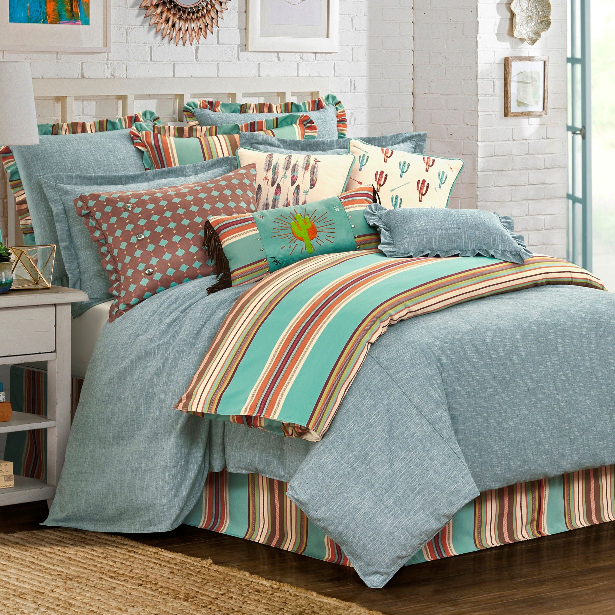 Serape - Queen Bed Skirt - Turquoise / Brown