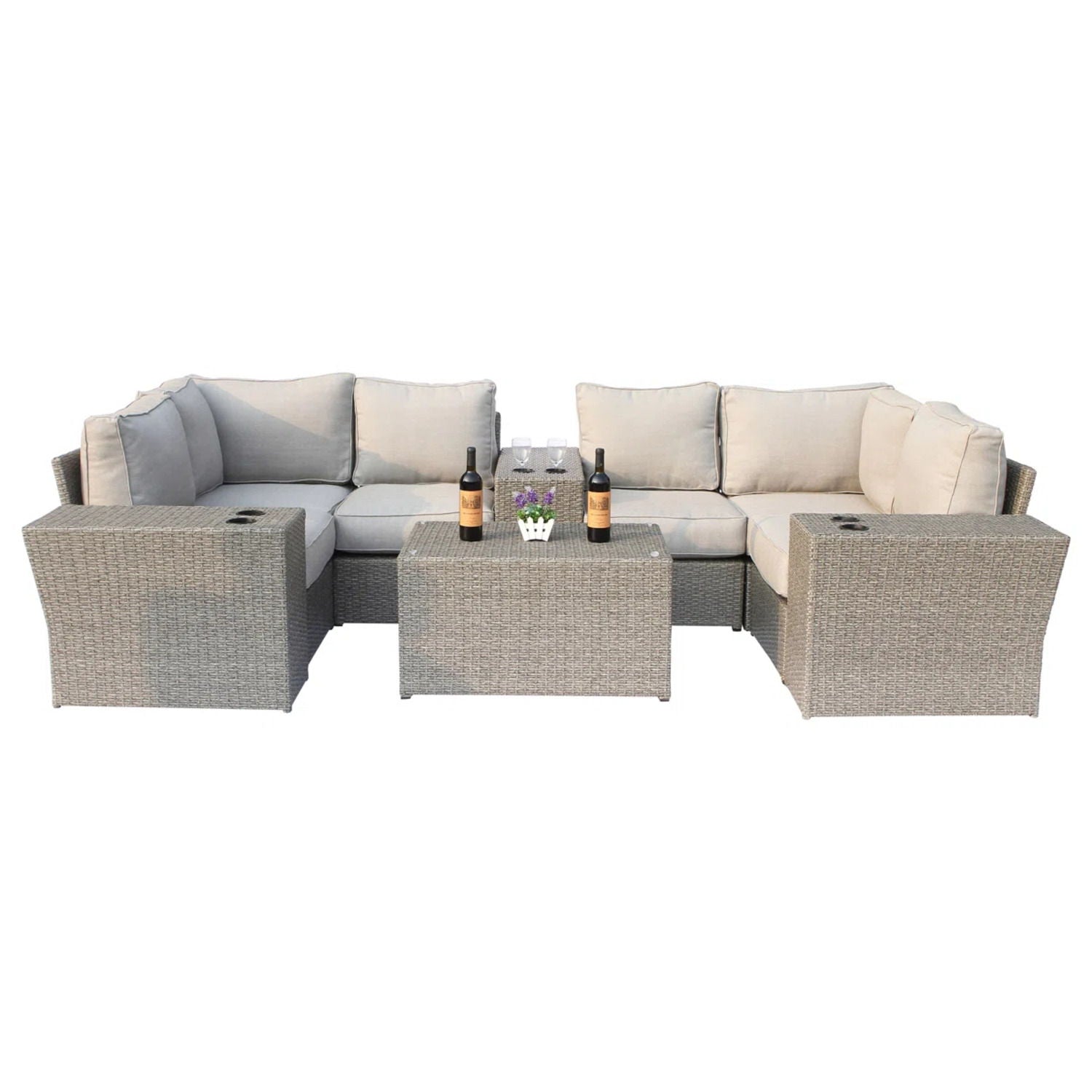 Outdoor Wicker Sectional With Weather Resistant Cushions And Table