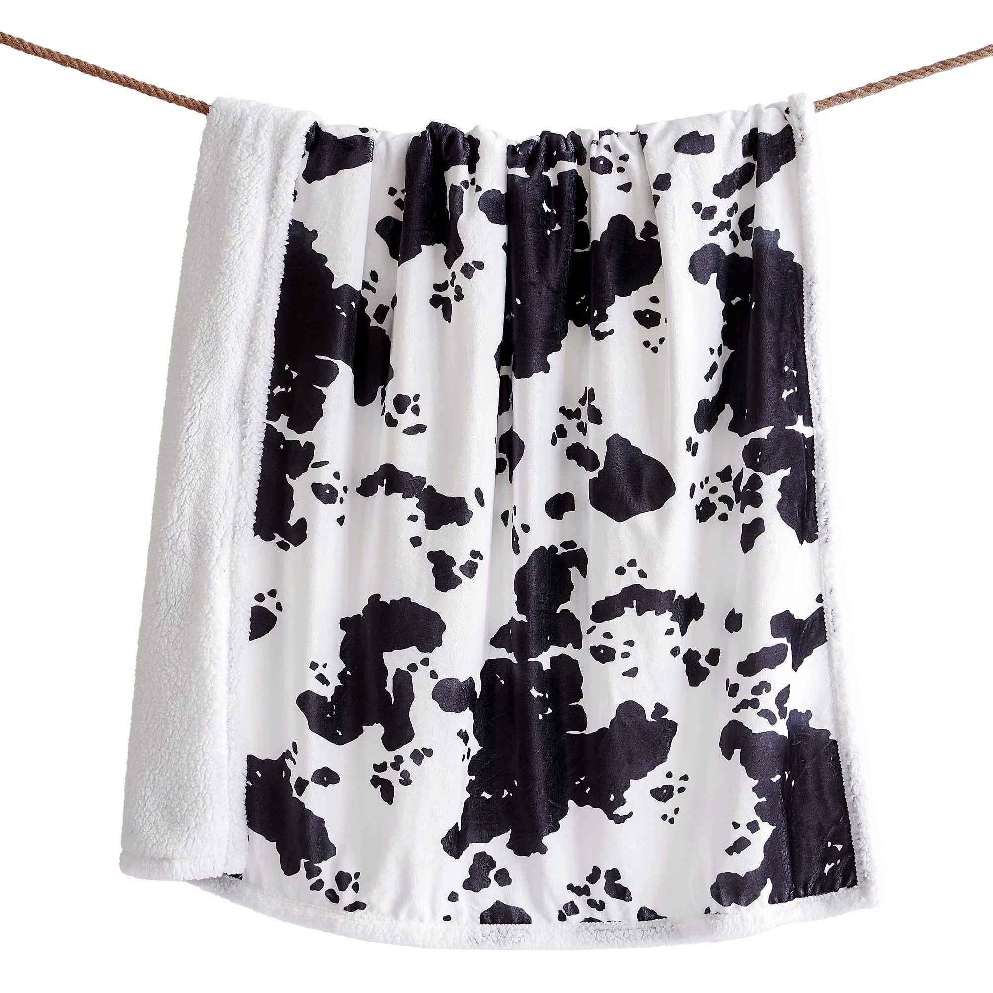 Campfire - Elsa Cowhide Campfire Sherpa Throw - Black / White