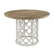 Round Wooden Dining Table With Ornate Cut Out Base - Brown / Antique White