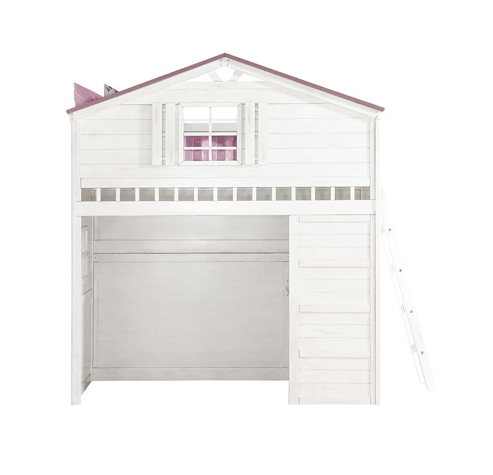 Tree House - Twin Loft Bed - Pink & White Finish