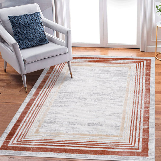 Marfi - 6' X 9' Bordered Area Rug - Brown / Ivory