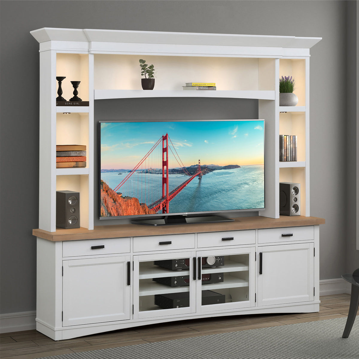 Americana Modern - TV Console with Hutch and LED Lights