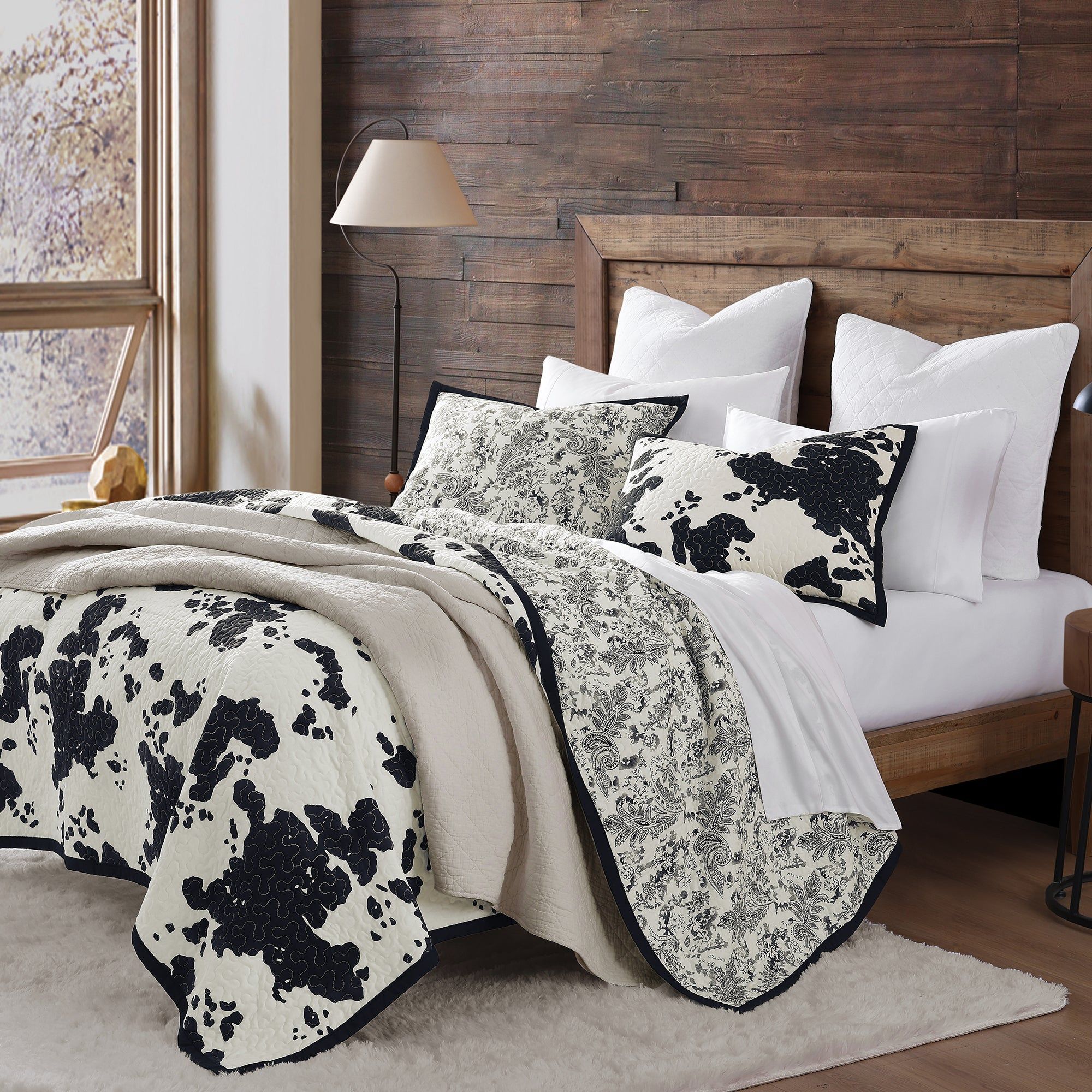 Clara - King Cowhide Reversible Quilt Set (Set of 3) - Black