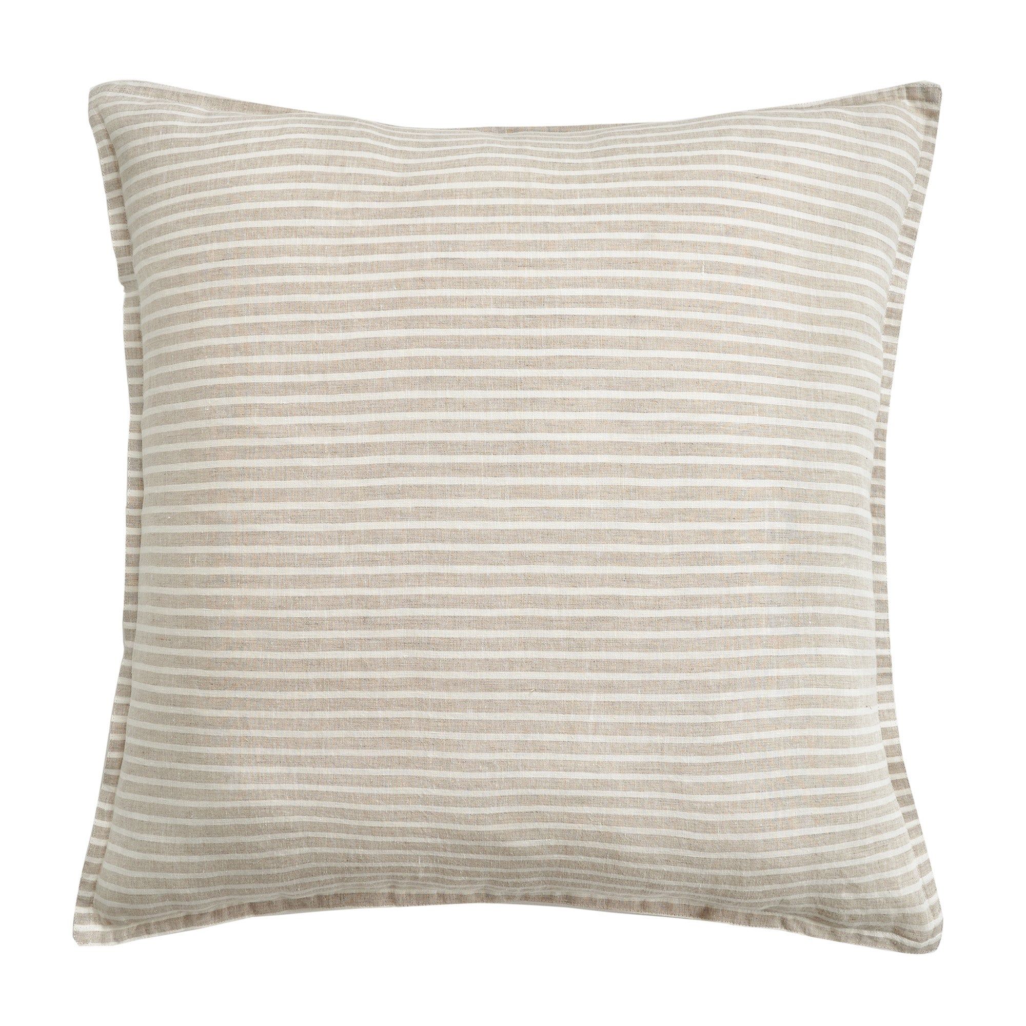 100% French Flax Linen - Railroad Stripe Euro Sham - Natural