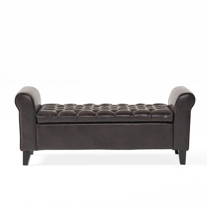 Hayes - Contemporary Armed Storage Bench With Button Tufting And Rolled Arms