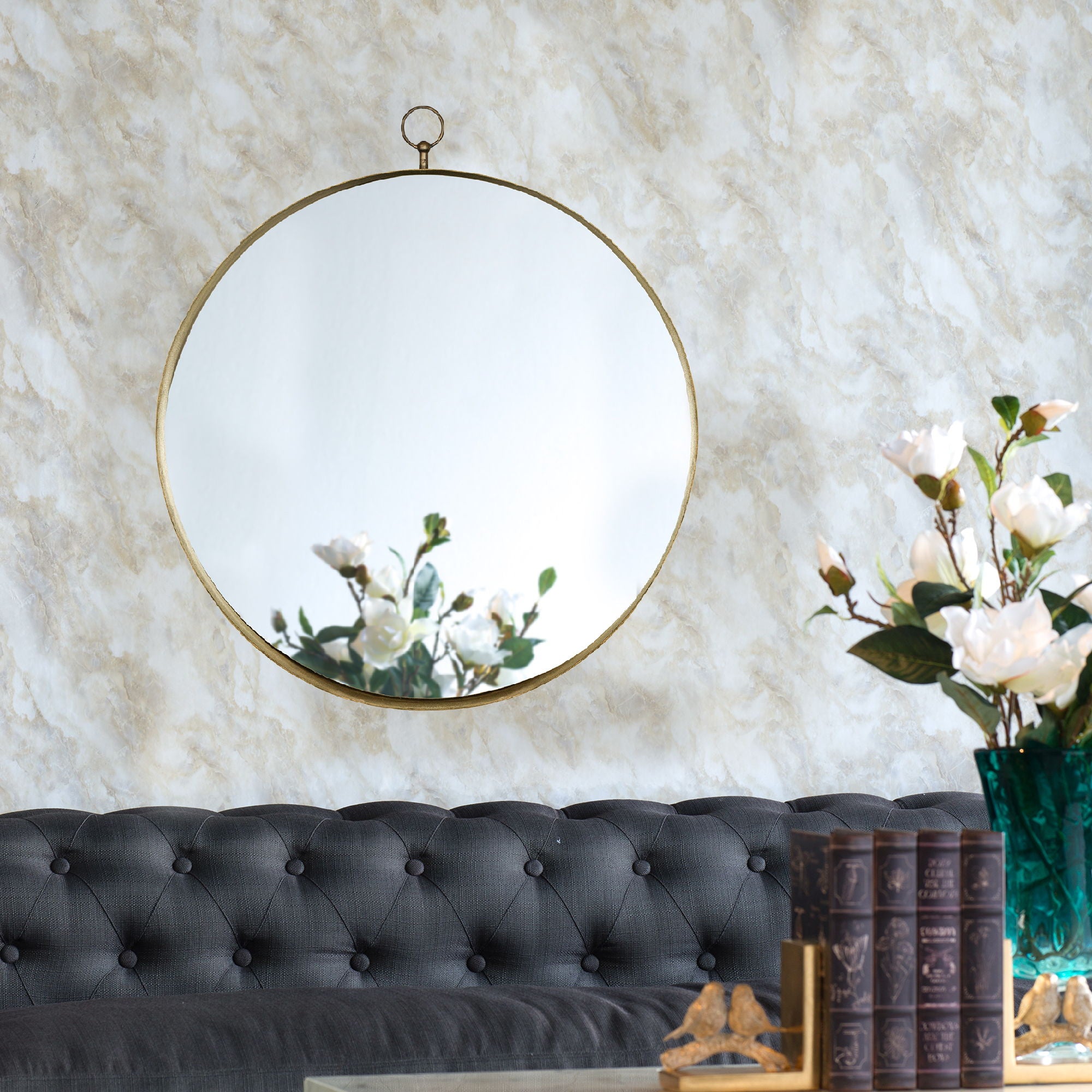 Round Mirror, Circle Mirror With Iron Frame For Living Room Bedroom Vanity Entryway, Hallway