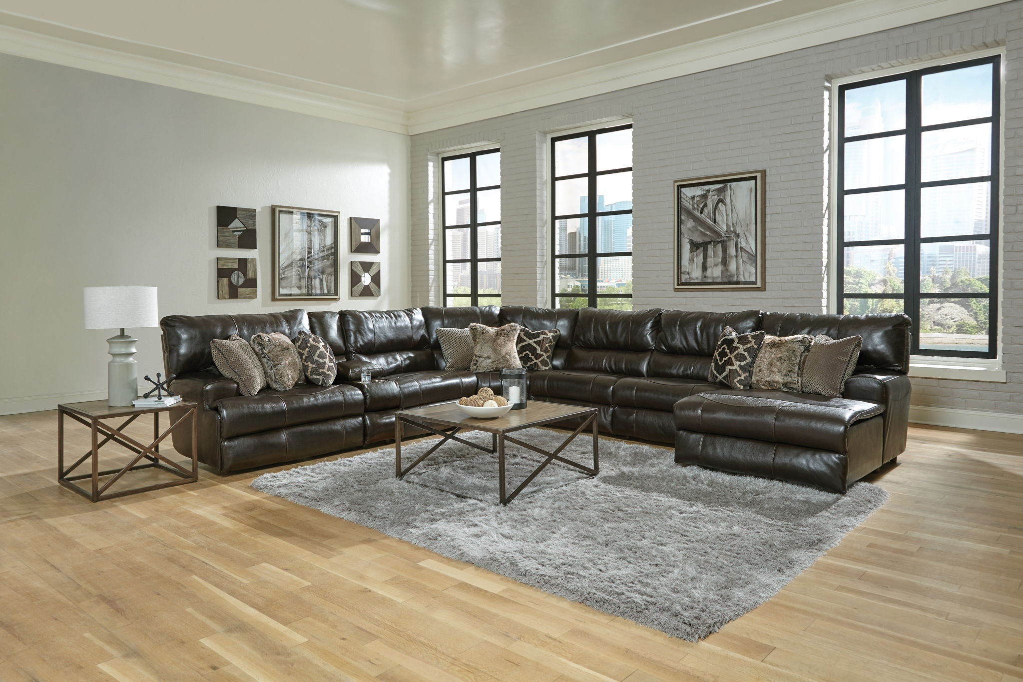 Como - 7 Piece Italian Leather Match Reclining Sectional