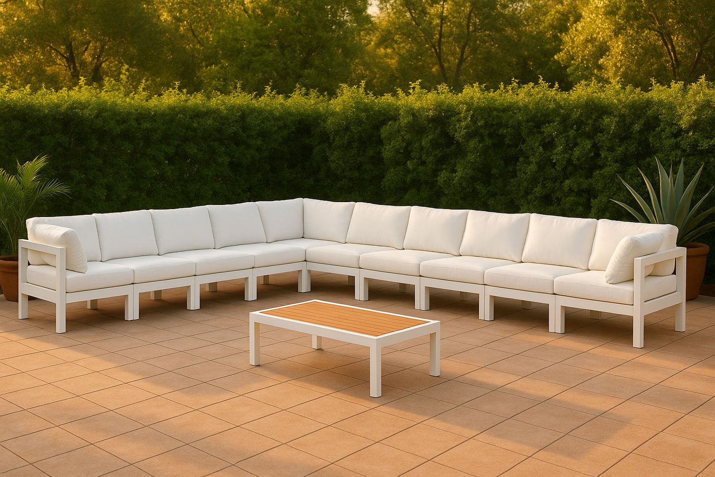Nizuc - Outdoor Patio 10 Piece Modular Sectional With White Frame