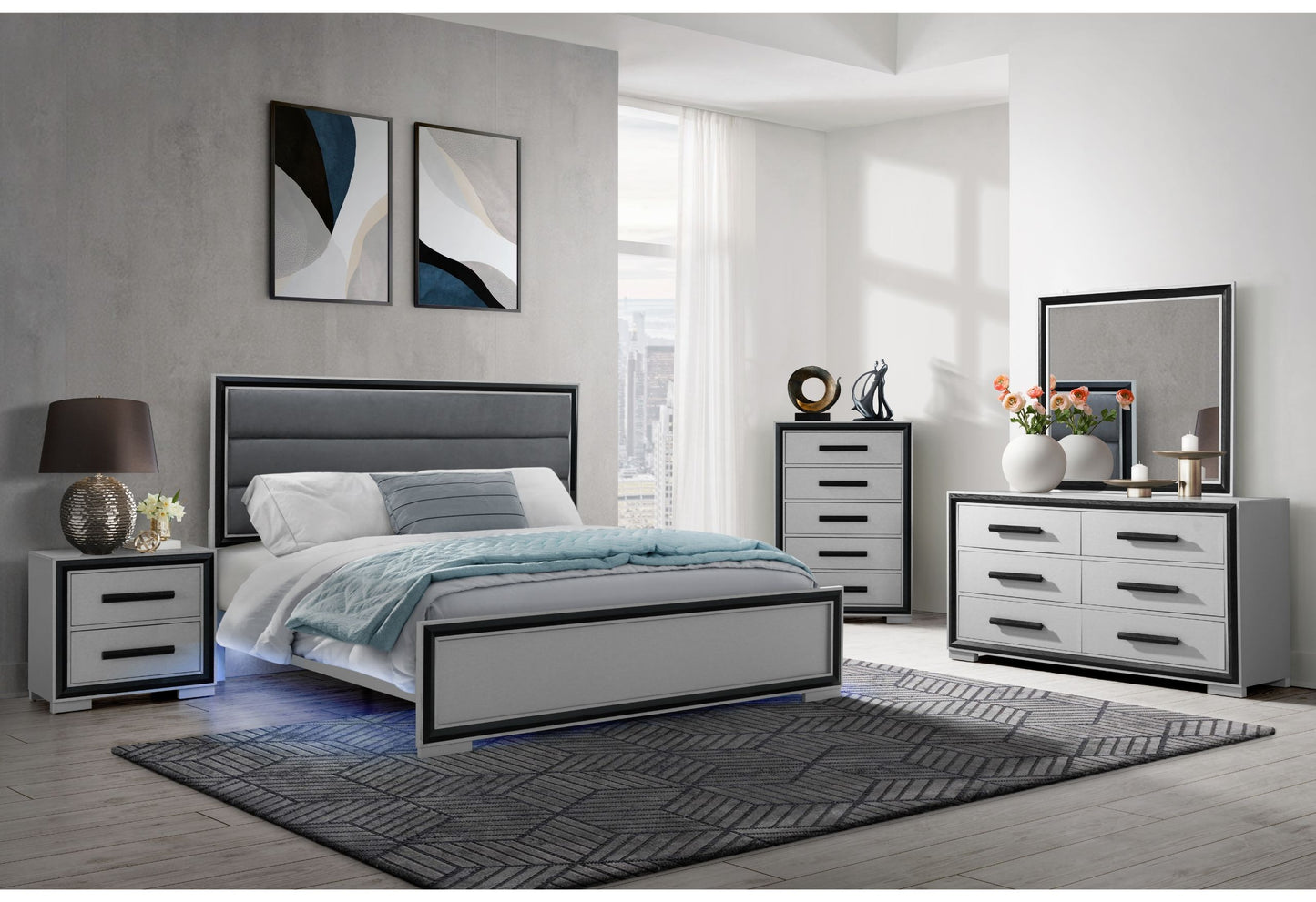 Amelia - King Bed With LED - Gray Black