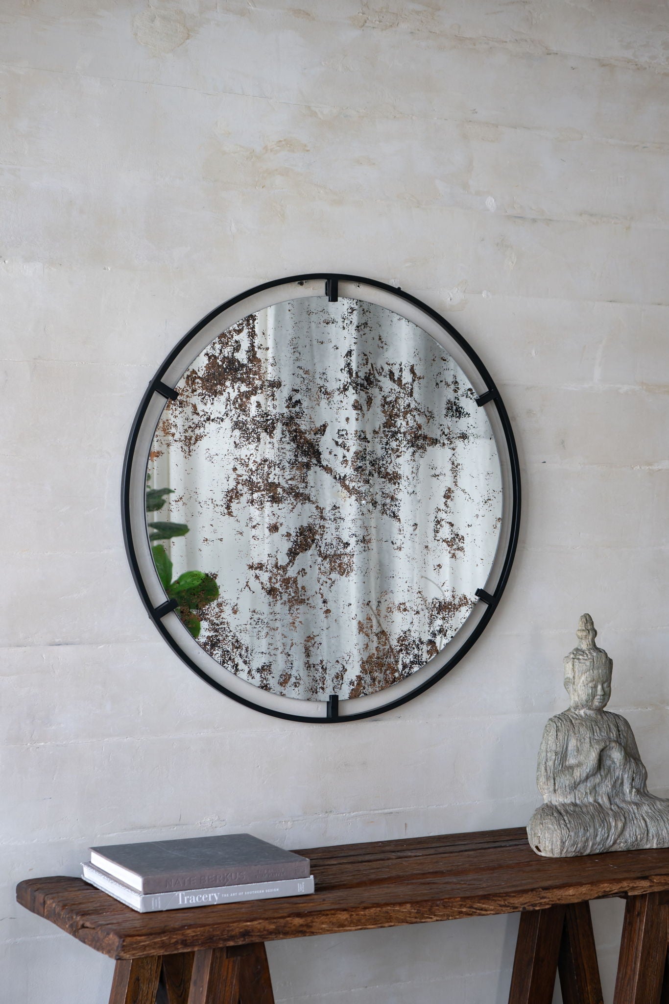 Theodor - Mirror With Industrial Design Round Mirror With Metal Frame For Wall Decor & Entryway Console Lean Against Wall - Black